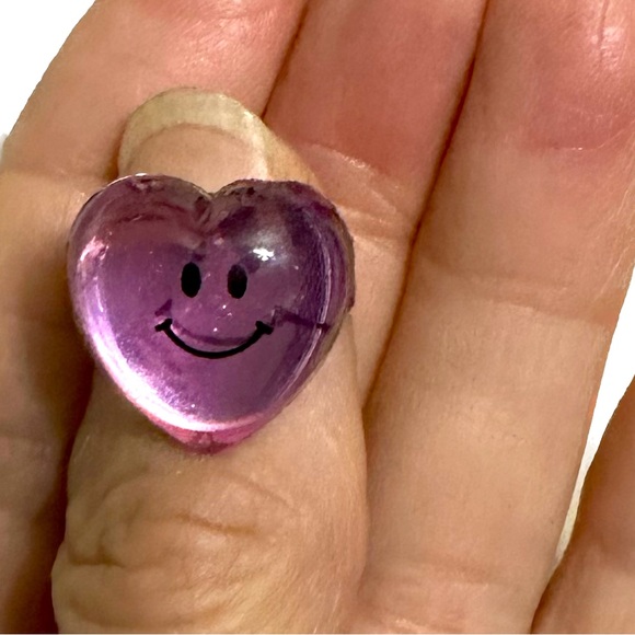 VTG RARE Y2K LISA FRANK PINK SMILEY HEART RING BLING JEWELRY VALENTINE GIFT LOVE - Picture 8 of 9